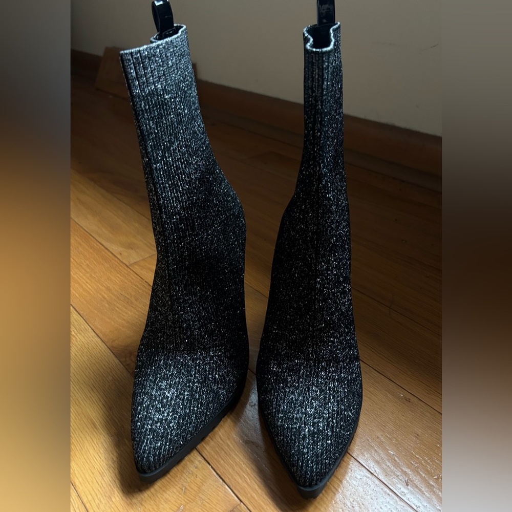 Brand New Mix No. 6 Desirae Black Sparkle Stretch High Heel Boots Bootie Size 8 - Picture 8 of 12